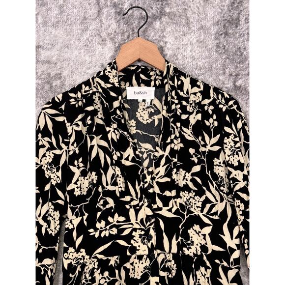 Ba&sh Dress Small Womens Black Floral Shawl Collar Button Down Mini - Picture 2 of 9